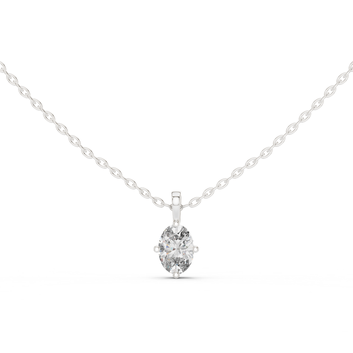 14K Lab Grown Oval Diamond Necklace Pendant, E-F Color, VVS-VS Clarity