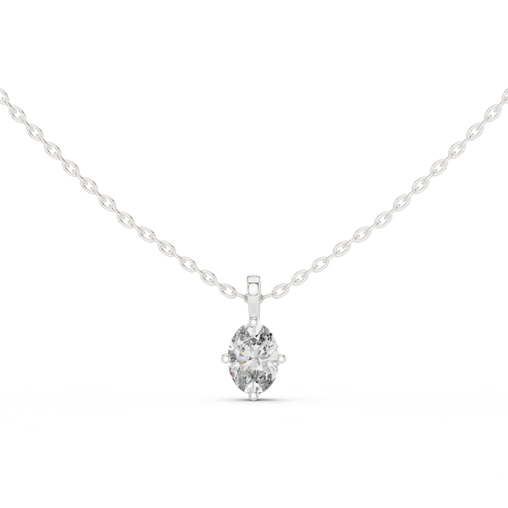 14K Lab Grown Oval Diamond Necklace Pendant, E-F Color, VVS-VS Clarity