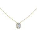 14K Lab Grown Oval Halo Necklace Pendant, E-F Color, VVS-VS Clarity