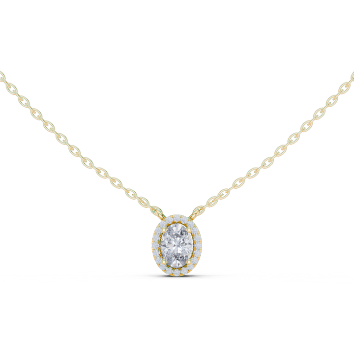 14K Lab Grown Oval Halo Necklace Pendant, E-F Color, VVS-VS Clarity