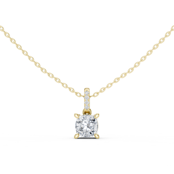 14K Lab Grown Cushion Diamond Necklace Pendant, E-F Color, VVS-VS Clarity