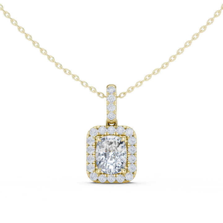 14K Lab Grown Cushion Halo Necklace Pendant, E-F Color, VVS-VS Clarity