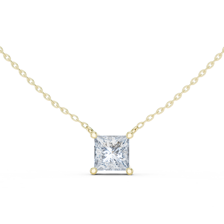 14K Lab Grown Princess Diamond Necklace Pendant, E-F Color, VVS-VS Clarity