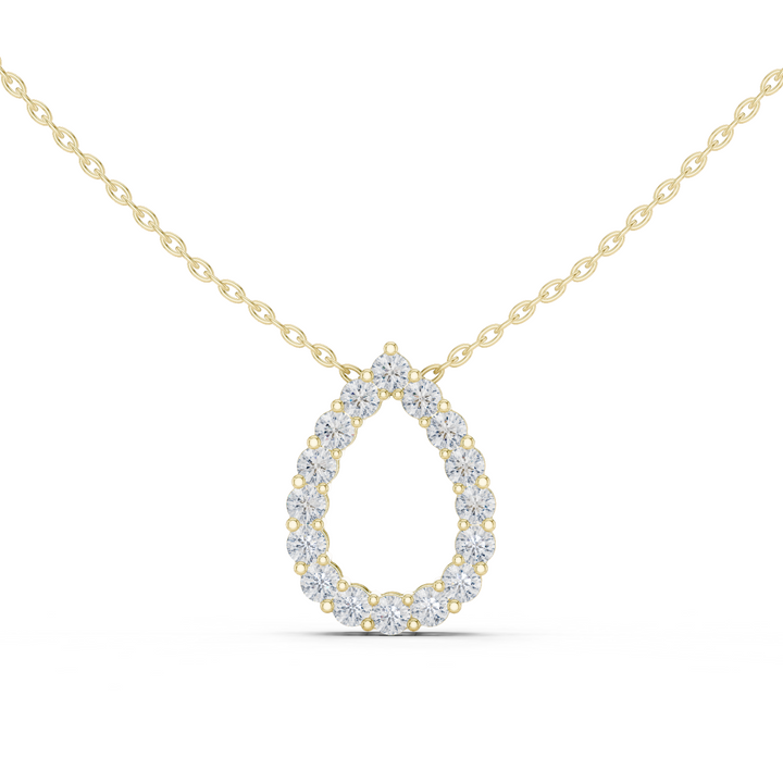 14K Lab Grown Diamond Pear Halo Necklace Pendant, E-F Color, VVS-VS Clarity