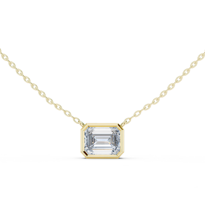 14K Lab Grown Emerald Diamond Bezel Necklace Pendant, E-F Color, VVS-VS Clarity