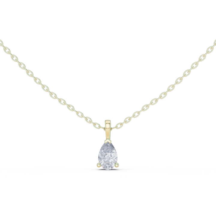 14K Lab Grown Pear Diamond Solitaire Necklace Pendant, E-F Color, VVS-VS Clarity