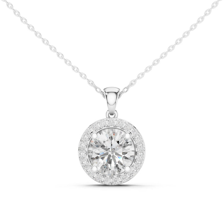 14K Lab Grown Round Halo Necklace Pendant, E-F Color, VVS-VS Clarity