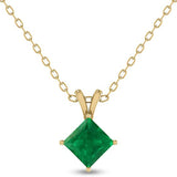 4-Prong Princess Cut Emerald Pendant in 14K White Gold