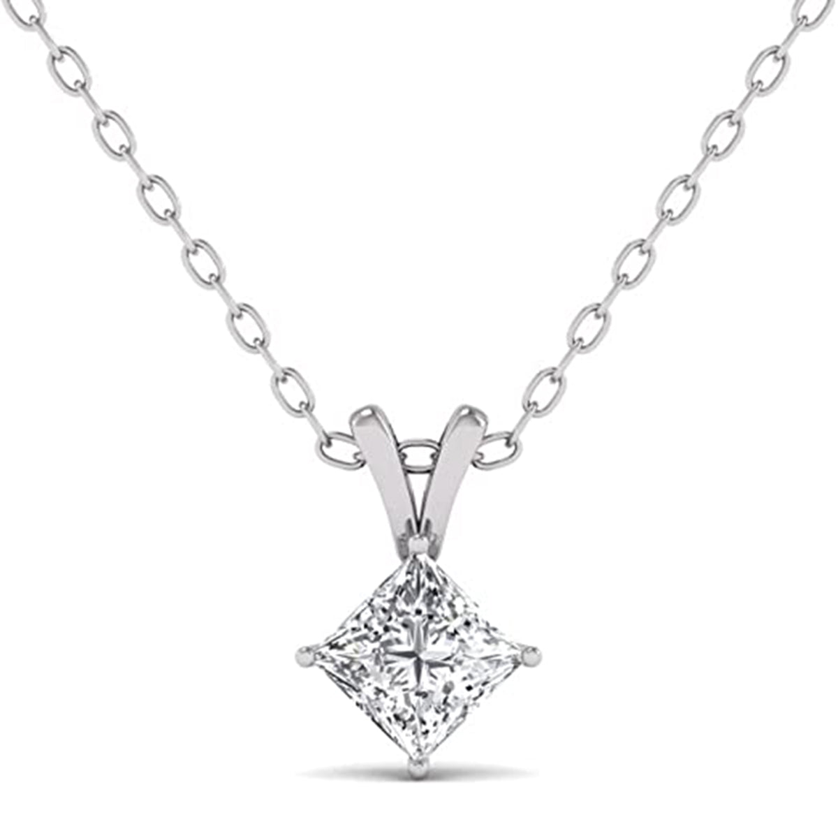 1/3 CARAT TW Princess Cut Natural Diamond 4-Prong Solitaire Pendant Available in 14K White Gold (J-K Color, I2-I3 Clarity)