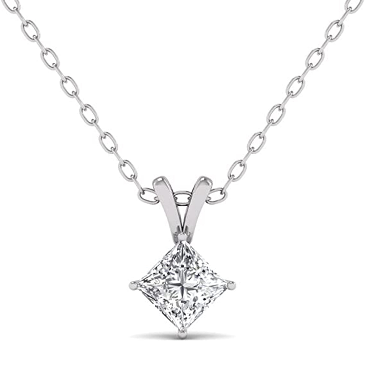 1/2 CARAT TW Princess Cut Natural Diamond 4-Prong Solitaire Pendant Available in 14K White Gold (J-K Color, I2-I3 Clarity)