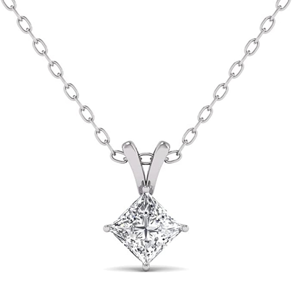 Diamond Solitaire Necklace & Studs Earrings Set 3/4 Carat 14K White Gold