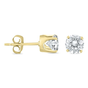 14K Gold 1 Carat TW Natural Diamond Solitaire Stud EarRings with Secure Push Back 4 Prong Setting (J-K Color I2-I3 Clarity) (White Gold)
