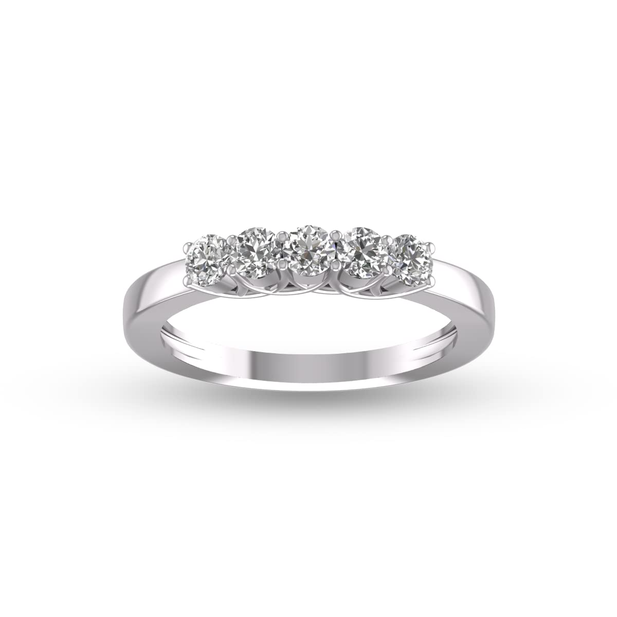 1 Carat TW Five Stone Natural Round Diamond Wedding Anniversary Band In 14k White Gold (J-K Color I2-I3 Clarity)