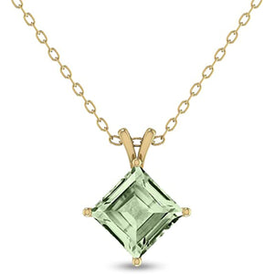 4-Prong Princess Cut Green Amethyst Pendant in 14K White Gold