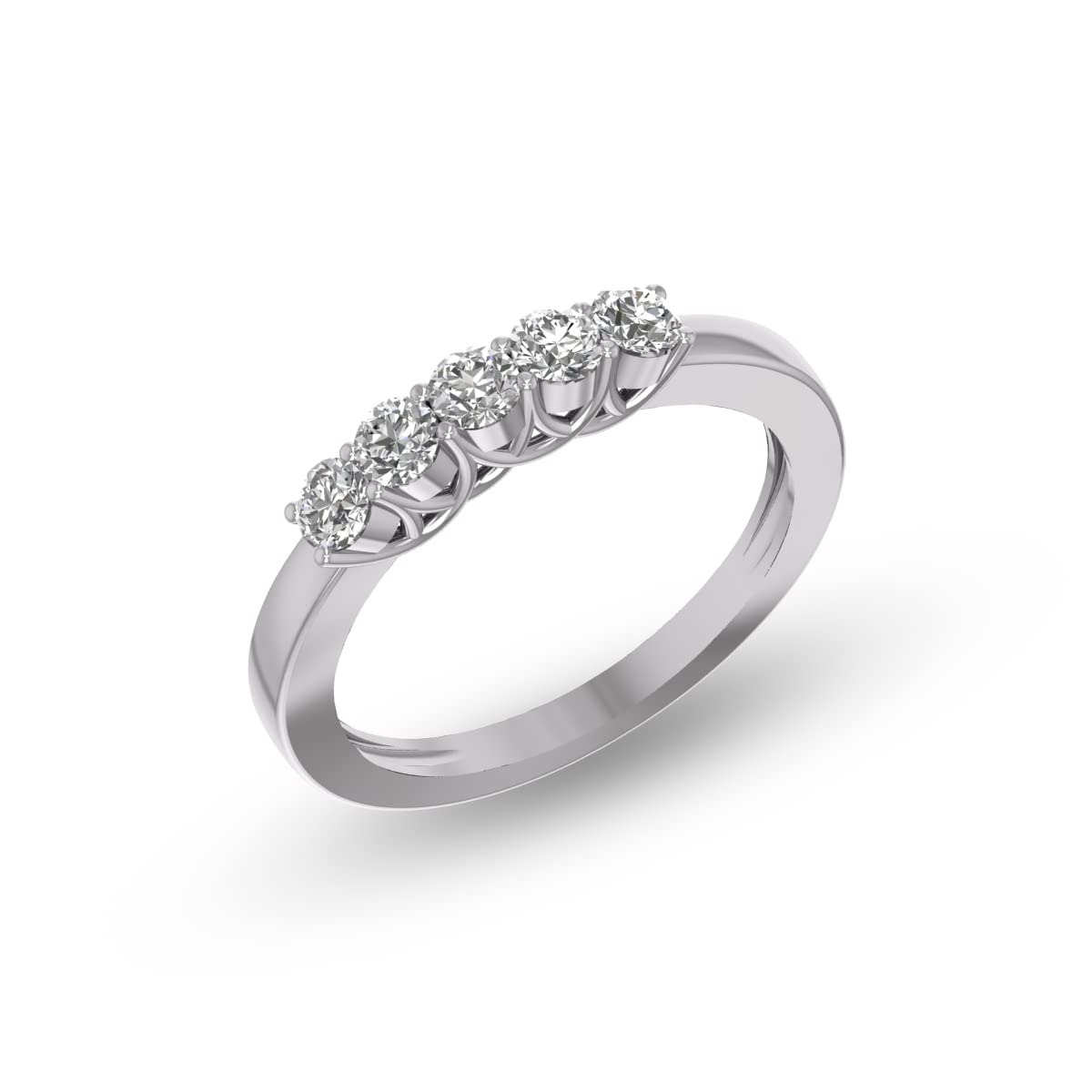 1/2 Carat TW Five Stone Natural Round Diamond Wedding Anniversary Band In 14k White Gold (J-K Color I2-I3 Clarity)