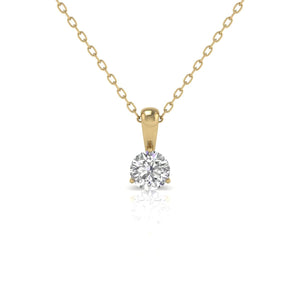 Round Diamond Three Prong Solitaire Pendant in 14K Gold Pendant (J-K Color I2-I3 Clarity)