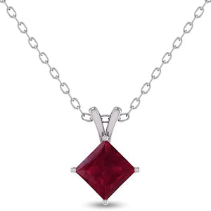 4-Prong Princess Cut Ruby Pendant in 14K White Gold