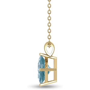 4-Prong Princess Cut Aquamarine Pendant in 14K White Gold
