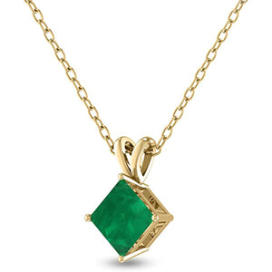 4-Prong Princess Cut Emerald Pendant in 14K White Gold
