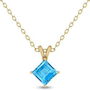 4-Prong Princess Cut Blue Topaz Pendant in 14K White Gold