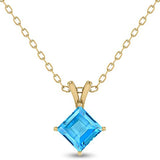 4-Prong Princess Cut Blue Topaz Pendant in 14K White Gold