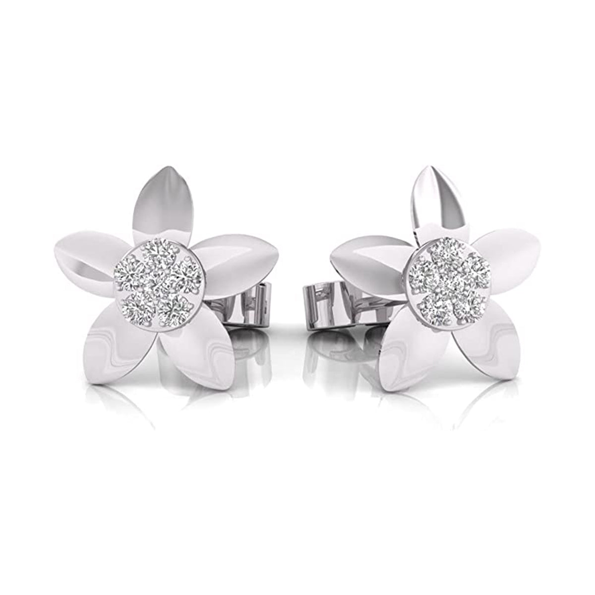 Round Natural Diamond Floral EarRings stud in 10k White Gold (J-K Color, I2-I3 Clarity)