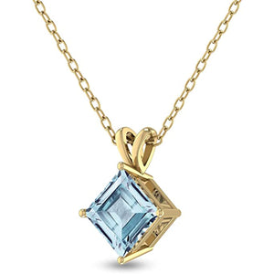 4-Prong Princess Cut Aquamarine Pendant in 14K White Gold