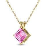 4-Prong Princess Cut Pink Topaz Pendant in 14K White Gold