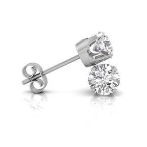 14K Gold 1 Carat TW Natural Diamond Solitaire Stud EarRings with Secure Push Back 4 Prong Setting (J-K Color I2-I3 Clarity) (White Gold)