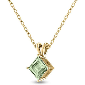 4-Prong Princess Cut Green Amethyst Pendant in 14K White Gold