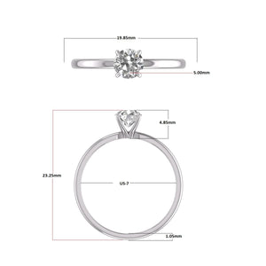 1/2 Carat Natural Diamond Solitaire Ring 14K White Gold 4 Prong (J-K Color I2-I3 Clarity)