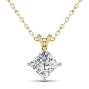 3/4 CARAT TW Princess Cut Natural Diamond 4-Prong Solitaire Pendant Available in 14K White Gold (J-K Color, I2-I3 Clarity)