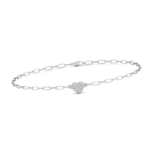 Natural Diamond Heart Shape Charm Bracelet Available in 14K White Gold and 14K Yellow Gold
