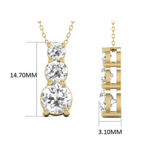 IGI Certified 1ct TW Three Stone Snow Hidden Lab Grown Diamond Pendant Necklace for Women Available in 14K White Gold and Yellow Gold (F-G Color VS-SI Clarity)