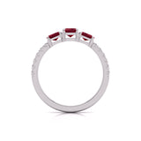 Natural Round Diamond and Emerald Cut Ruby Gemstone Ring in 14K White and Yellow Gold