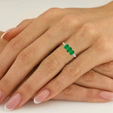 Natural Round Diamond and Emerald Cut Emerald Gemstone Ring in 14K White and Yellow Gold