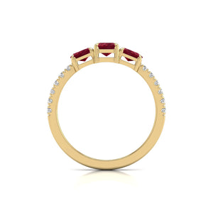 Natural Round Diamond and Emerald Cut Ruby Gemstone Ring in 14K White and Yellow Gold