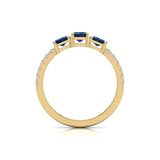 Natural Round Diamond and Emerald Cut Sapphire Gemstone Ring in 14K White and Yellow Gold