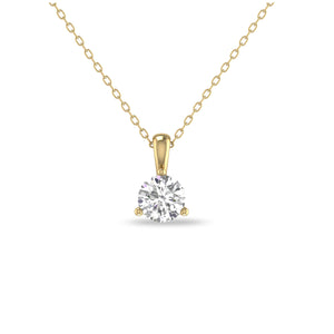 Round Diamond Three Prong Solitaire Pendant in 14K Gold Pendant (J-K Color I2-I3 Clarity).