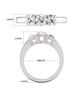 1 Carat TW Lab Grown Diamond Three Stone Engagement Ring Available in White and Yellow Gold (Color F-G, VS-SI Clarity)