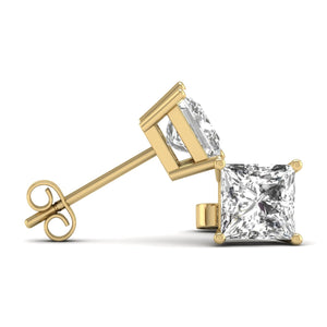 1/2 Carat TW Princess Cut Lab Grown Diamond Stud Earrings in 14K White & Yellow Gold with Secure Push Back 4 Prong Setting (F-G Color VS-SI Clarity)
