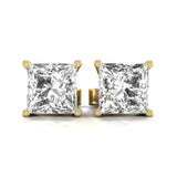 IGI Certified 1 Carat TW Princess Cut Lab Grown Diamond Stud Earrings in 14K White & Yellow Gold with Secure Push Back 4 Prong Setting (F-G Color VS-SI Clarity)