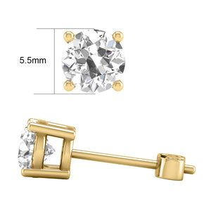 IGI Certified 1.5 Carat TW Lab Grown Diamond Solitaire Stud Earrings in 14K White & Yellow Gold with Secure Push Back 4 Prong Setting (F-G Color VS-SI Clarity)