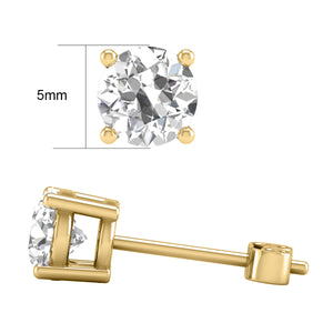 IGI Certified 1 Carat TW Lab Grown Diamond Solitaire Stud Earrings in 14K White and Yellow Gold with Secure Push Back 4 Prong Setting (F-G Color VS-SI Clarity)